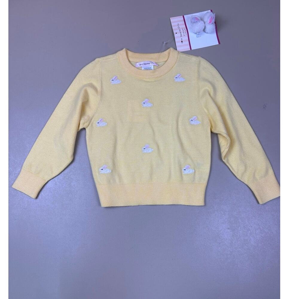 Girls Bunny Sweater Size 4 Yellow Embroidered Rabbit Love Squared Girls NWT